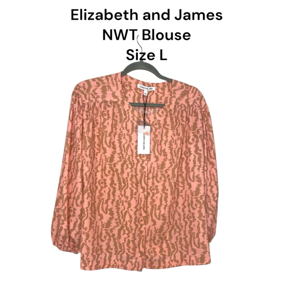 Women's Elizabeth and James Blouse Size L Peach Brown